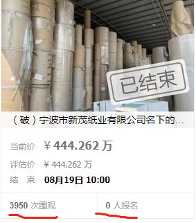 寧波紙板廠破產清算 784噸原紙及20臺套設備以309萬元成交